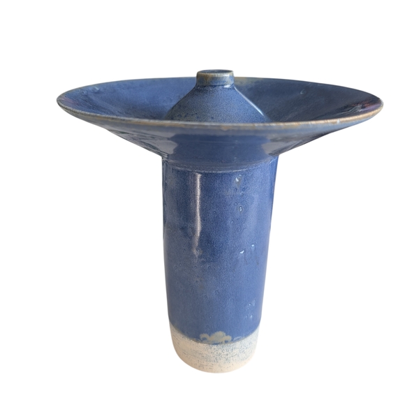 Vintage Mid-Century Modern Blue Art Pottery Vase / Candleholde/Ashtray - Picture 2 of 16